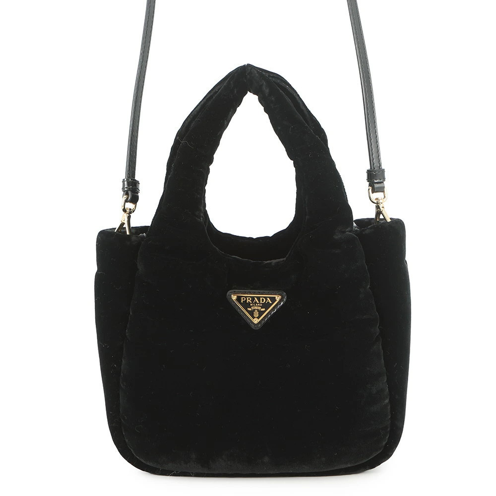 Prada Padded Velvet Handbag soft plush black enameled